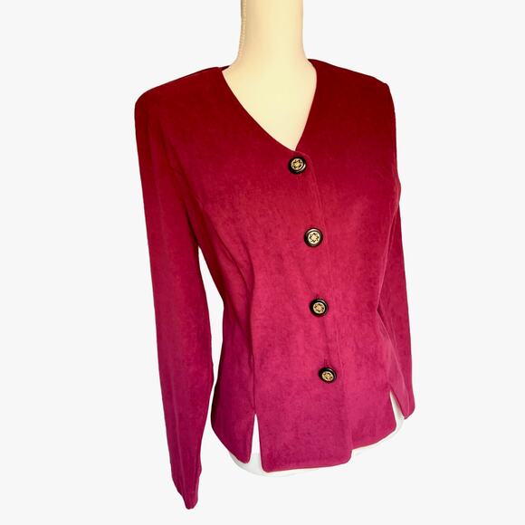 Kathie Lee Collection Tops - Vintage Kathie Lee Collection Maroon V neck Blazer with Shoulder Pads size 14 L